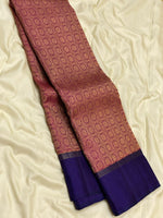 Load image into Gallery viewer, Classic Nude Pink &amp; Navy Blue 2gm Zari Elegance Kanchipuram Handloom Silk Saree SS24687
