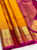Load image into Gallery viewer, Classic Golden Yellow &amp; Dark Pink 1gm Zari Kanchipuram Handloom Silk Saree SS26606
