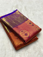 Load image into Gallery viewer, Classic Deep Pink &amp; Robin Blue 2gm Zari Bridal Elegance Kanchipuram Handloom Silk Saree SS27882
