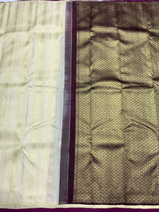 Classic Cream & Coffee Brown 2gm Zari Kanchipuram Handloom Silk Saree SS25851