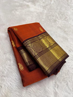 Load image into Gallery viewer, Classic Burnt Orange &amp; Coffee Brown Elegance Kanchipuram Handloom Silk Saree SS27212
