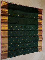 Load image into Gallery viewer, Classic Bottle Green &amp; Dark Pink 2gm Zari Korvai Elegance Kanchipuram Handloom Silk Saree SS28300
