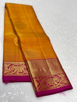 Load image into Gallery viewer, Classic Golden Yellow &amp; Dark Pink 1gm Zari Kanchipuram Handloom Silk Saree SS26606
