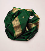 Load image into Gallery viewer, Classic Kelly Green Gold &amp; Silver Zari Double Warp Handloom Soft Silk Saree SS27850
