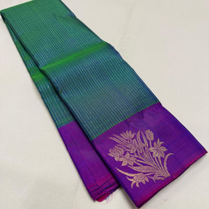 Classic Peacock Green & Vadamalli 2gm Zari Kanchipuram Handloom Silk Saree SS26298