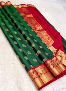 Classic Green & Chilli Red Kanchipuram Handloom Silk Saree SS25804