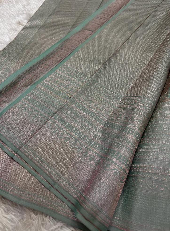 Sage Green Bridal Elegance Kanchipuram Handloom Silk Saree SS18496