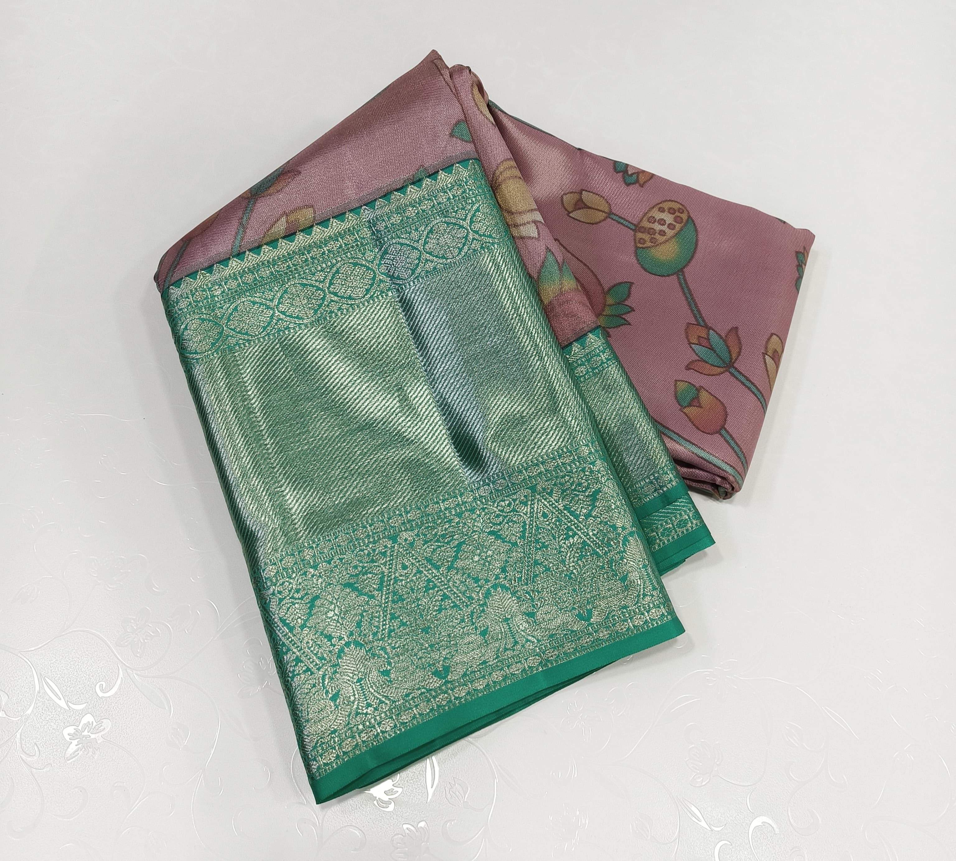 Classic Dusky Pink & Sea Green 2gm Zari Brocade Bridal Elegance Kanchipuram Handloom Silk Saree SS24731