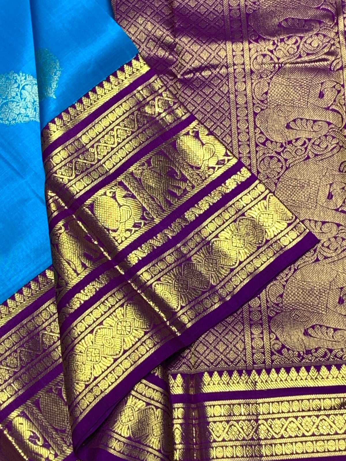 Classic Azure Blue & Vadamalli 2gm Zari Bridal Elegance Kanchipuram Handloom Silk Saree SS25275