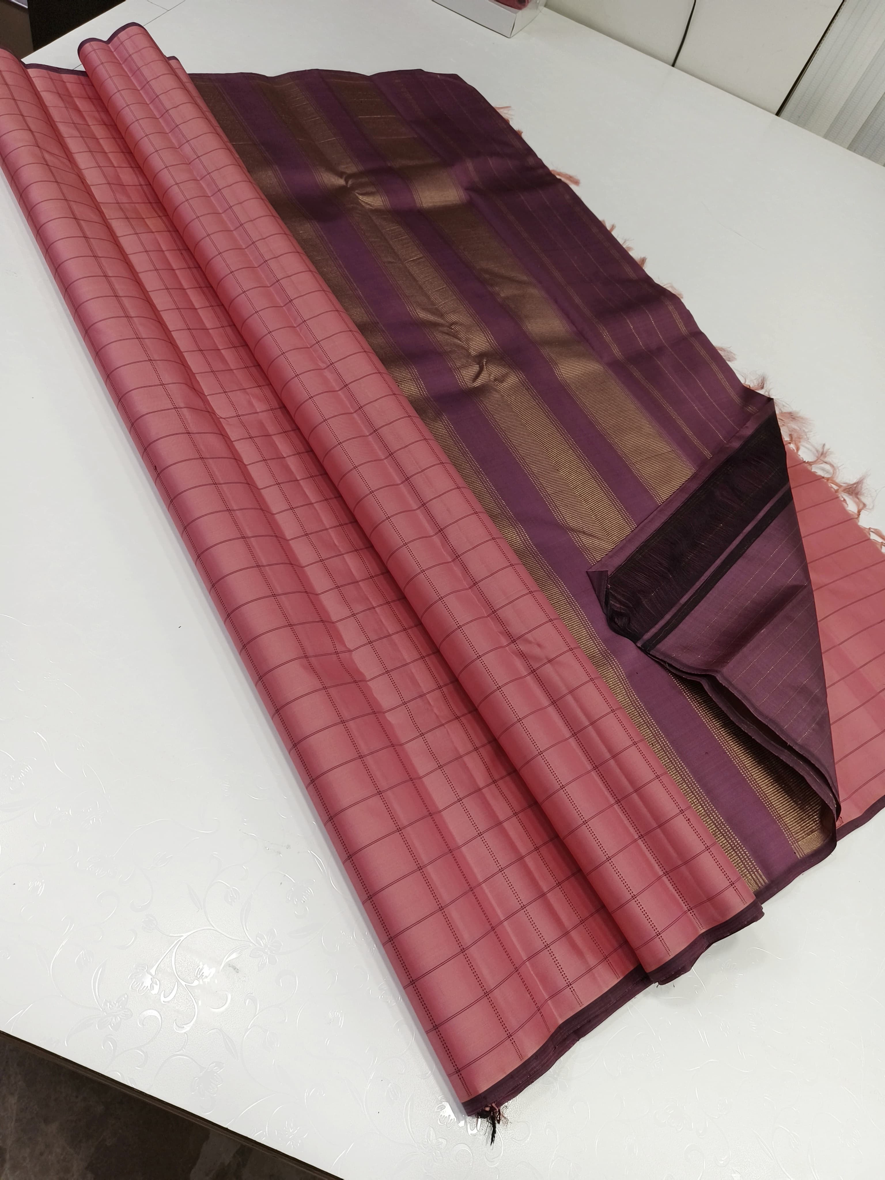 Classic Pink & Mauve 2gm Zari Elegance Kanchipuram Handloom Silk Saree SS24856