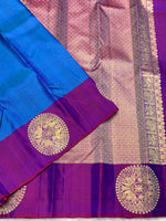 Load image into Gallery viewer, Classic Azure Blue &amp; Purple 2gm Zari Kanchipuram Handloom Silk Saree SS25816
