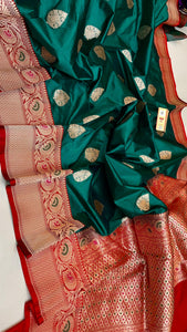 Classic Green & Red Elegance Banarasi Handloom Katan Silk Saree SS25421