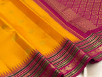 Load image into Gallery viewer, Classic Mango Yellow &amp; Wine Red 1gm Zari Korvai Elegance Kanchipuram Handloom Silk Saree SS28114
