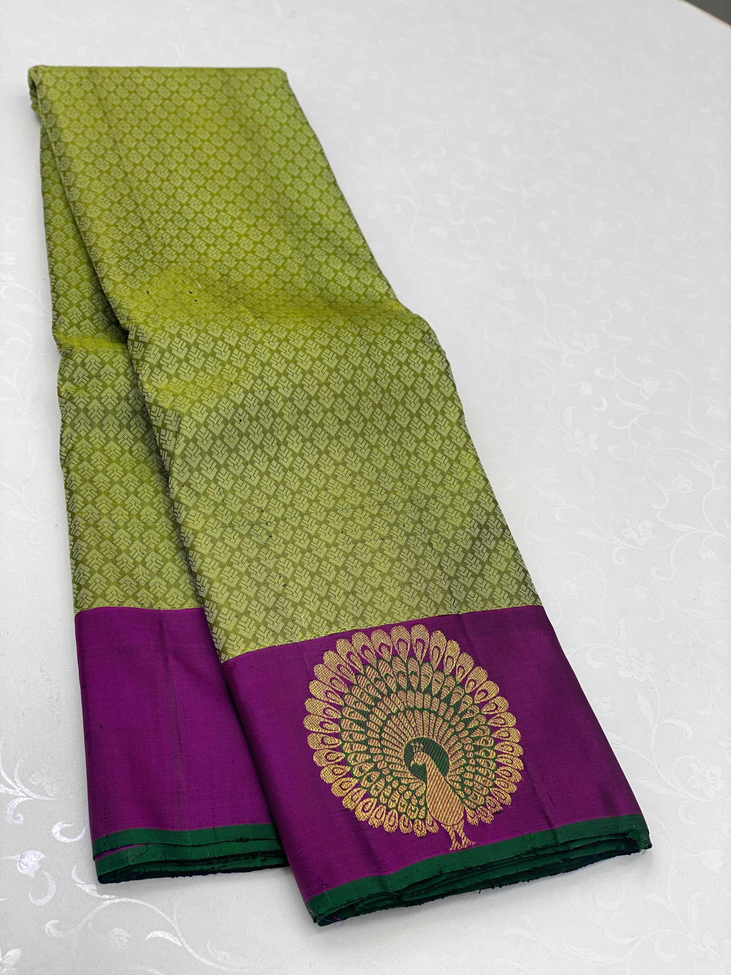 Classic Olive Green & Wine Red 2gm Zari Elegance Kanchipuram Handloom Silk Saree SS24730