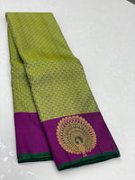 Load image into Gallery viewer, Classic Olive Green &amp; Wine Red 2gm Zari Elegance Kanchipuram Handloom Silk Saree SS24730
