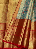 Load image into Gallery viewer, Classic Pastel Blue &amp; Chilli Red 2gm Zari Tissue Brocade Bridal Elegance Kanchipuram Handloom Silk Saree SS27098
