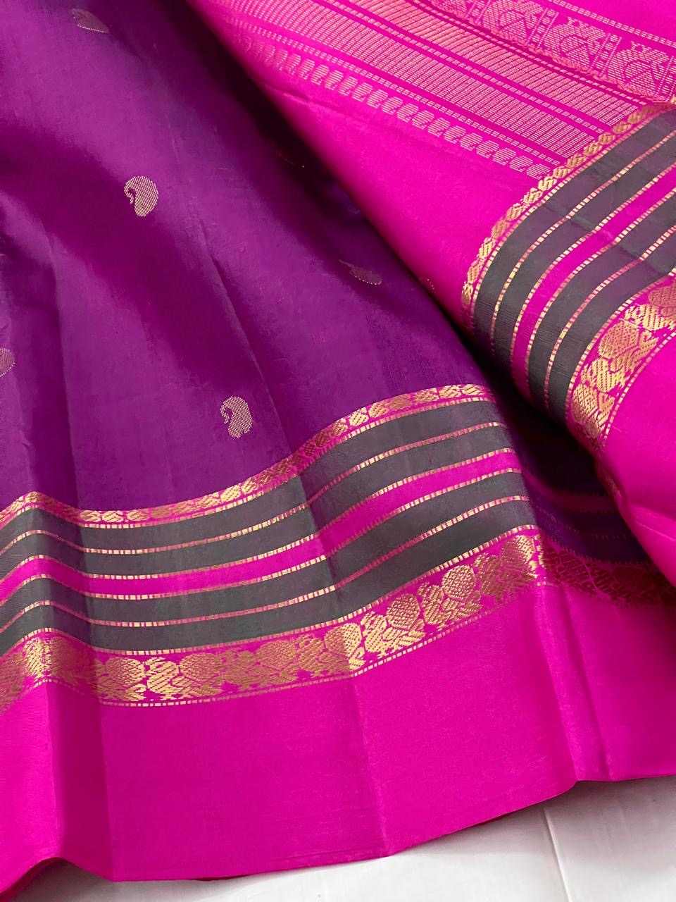 Classic Vadamalli Purple & Pink 2gm Zari Elegance Kanchipuram Handloom Silk Saree SS25347