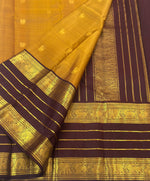 Load image into Gallery viewer, Classic Mustard &amp; Dark Chocolate 2gm Zari Korvai Kanchipuram Handloom Silk Saree SS26902
