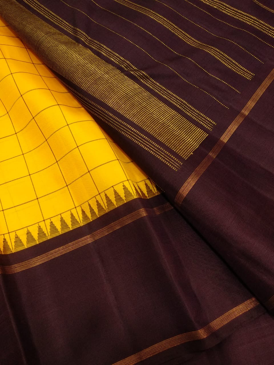 Classic Sunny Yellow & Charcoal Black Elegance Kanchipuram Handloom Silk Saree SS23617