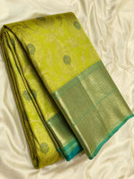 Load image into Gallery viewer, Classic Lime Green &amp; Teal Green 3gm Zari Meenakari Brocade Bridal Elegance Kanchipuram Handloom Silk Saree SS24707
