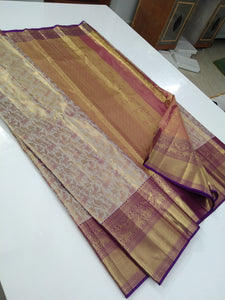 Classic off-white & Violet Bridal Elegance Kanchipuram Tissue Handloom Silk Saree SS26106