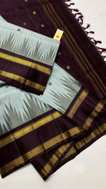 Load image into Gallery viewer, Classic Ice Grey &amp; Coffee Brown Korvai Kanchipuram Handloom Silk Saree SS25883
