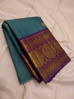 Load image into Gallery viewer, Classic Light Blue &amp; Chocolate 2gm Zari Vaira Oosi Elegance Kanchipuram Handloom Silk Saree SS27628
