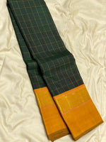 Load image into Gallery viewer, Pine Green &amp; Mustard 2gm Zari Elegance Kanchipuram Handloom Silk Saree SS25305
