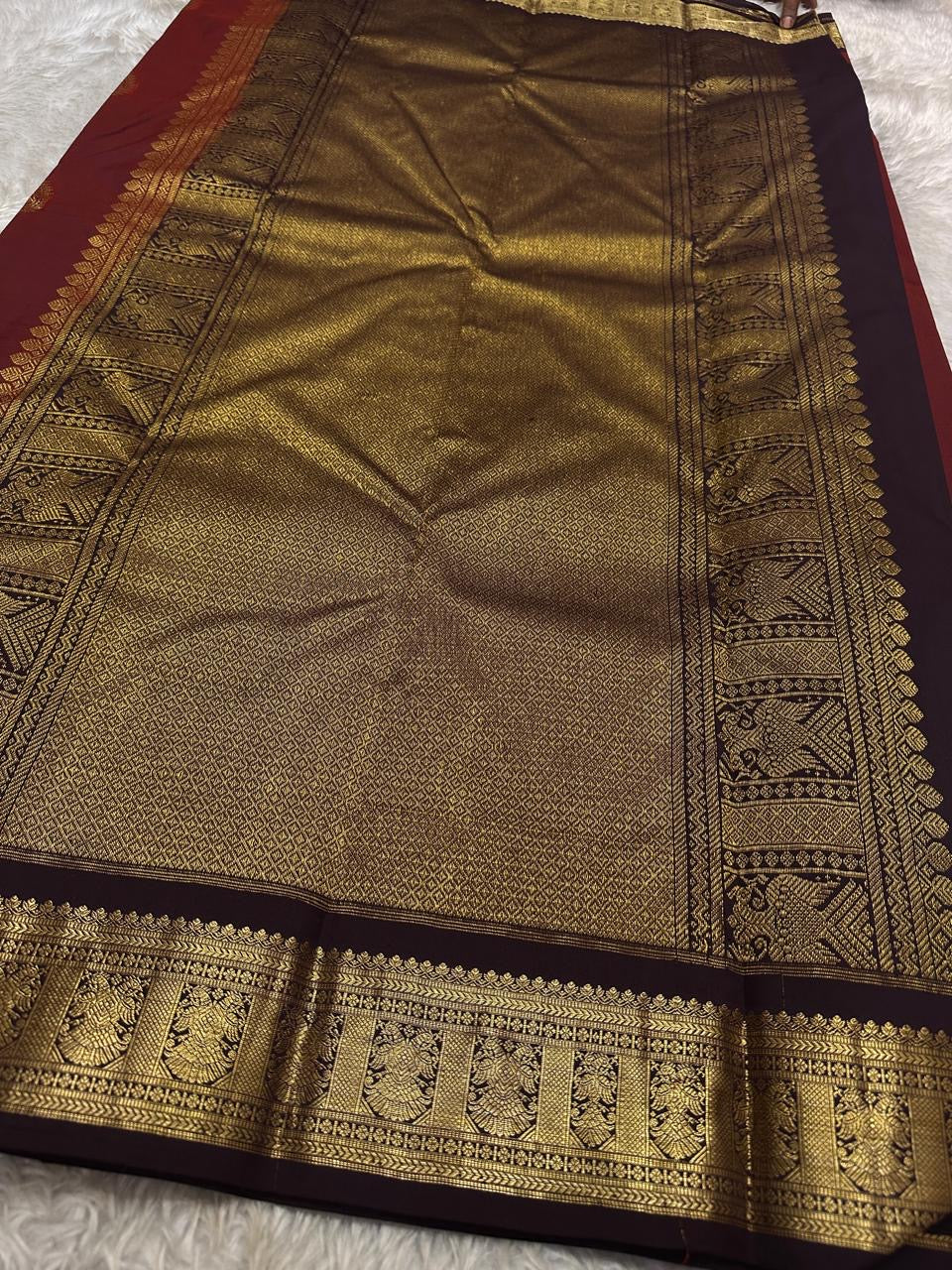 Classic Brick Maroon Kanchipuram Handloom Silk Saree SS26081