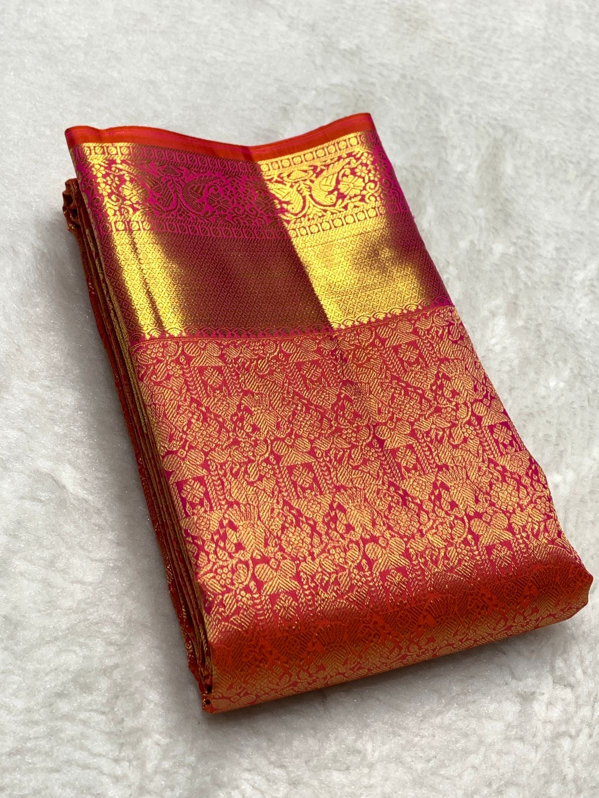 Classic Pinkish Orange 2gm Zari Bridal Elegance Kanchipuram Handloom Silk Saree SS25267