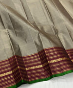 Load image into Gallery viewer, Classic Champagne &amp; Barn Red 1gm Zari Elegance Kanchipuram Handloom Silk Saree SS24138
