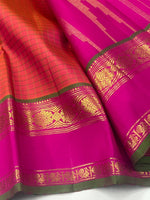 Load image into Gallery viewer, Classic Orange &amp; Fuchsia Pink 2gm Zari Elegance Kanchipuram Handloom Silk Saree SS27533
