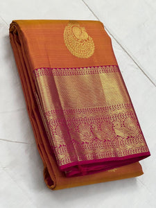 Classic Mandarin Orange & Dark Pink 2gm Zari Elegance Kanchipuram Handloom Silk Saree SS25247