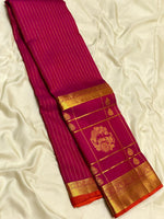 Load image into Gallery viewer, Classic Ruby Pink &amp; Orange 2gm Zari Long Border Elegance Kanchipuram Handloom Silk Saree SS25378
