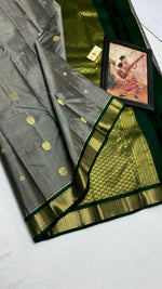 Load image into Gallery viewer, Classic Cement Grey &amp; Bottle Green Korvai Elegance Kanchipuram Handloom Silk Saree SS27119
