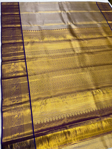 Classic Gold & Navy Blue 2gm Zari Tissue Elegance Kanchipuram Handloom Silk Saree SS24255