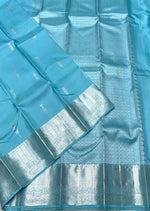 Load image into Gallery viewer, Classic Creamy Blue 2gm Zari Kanchipuram Handloom Silk Saree SS25823
