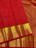 Load image into Gallery viewer, Classic Red 2gm Zari Vaira Oosi Checks Elegance Kanchipuram Handloom Silk Saree SS24743
