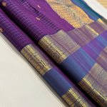 Load image into Gallery viewer, Classic Berry Violet &amp; Teal Blue Vaira Oosi 1gm Zari Elegance Kanchipuram Handloom Silk Saree SS23584
