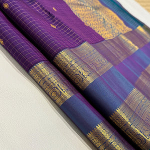 Classic Berry Violet & Teal Blue Vaira Oosi 1gm Zari Elegance Kanchipuram Handloom Silk Saree SS23584