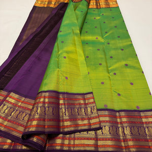 Classic Spring Green & Plum Kanchipuram Handloom Silk Saree SS26268