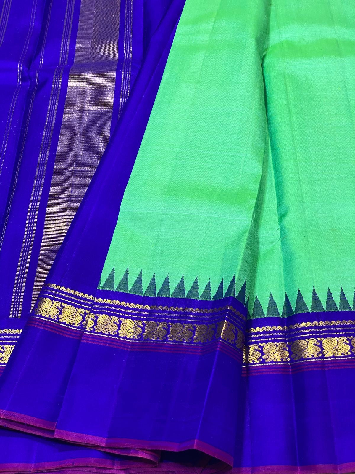 Classic Sea Green & Robin Blue 2gm Zari Elegance Kanchipuram Handloom Silk Saree SS25307