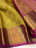 Load image into Gallery viewer, Classic Olive Green &amp; FuchsiaPink 2gm Zari Bridal Elegance Kanchipuram Handloom Silk Saree SS27348
