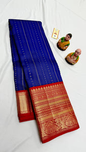 Royal Blue & Chilli Red Elegance Kanchipuram Handloom Silk Saree SS24488