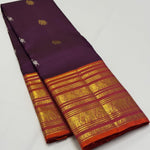 Load image into Gallery viewer, Classic Plum &amp; Burnt Orange Elegance Kanchipuram Handloom Silk Saree SS27377
