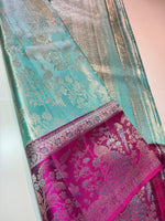 Load image into Gallery viewer, Classic Aqua &amp; Deep Pink Meenakari Bricade Bridal Elegance Kanchipuram Handloom Silk Saree SS25333
