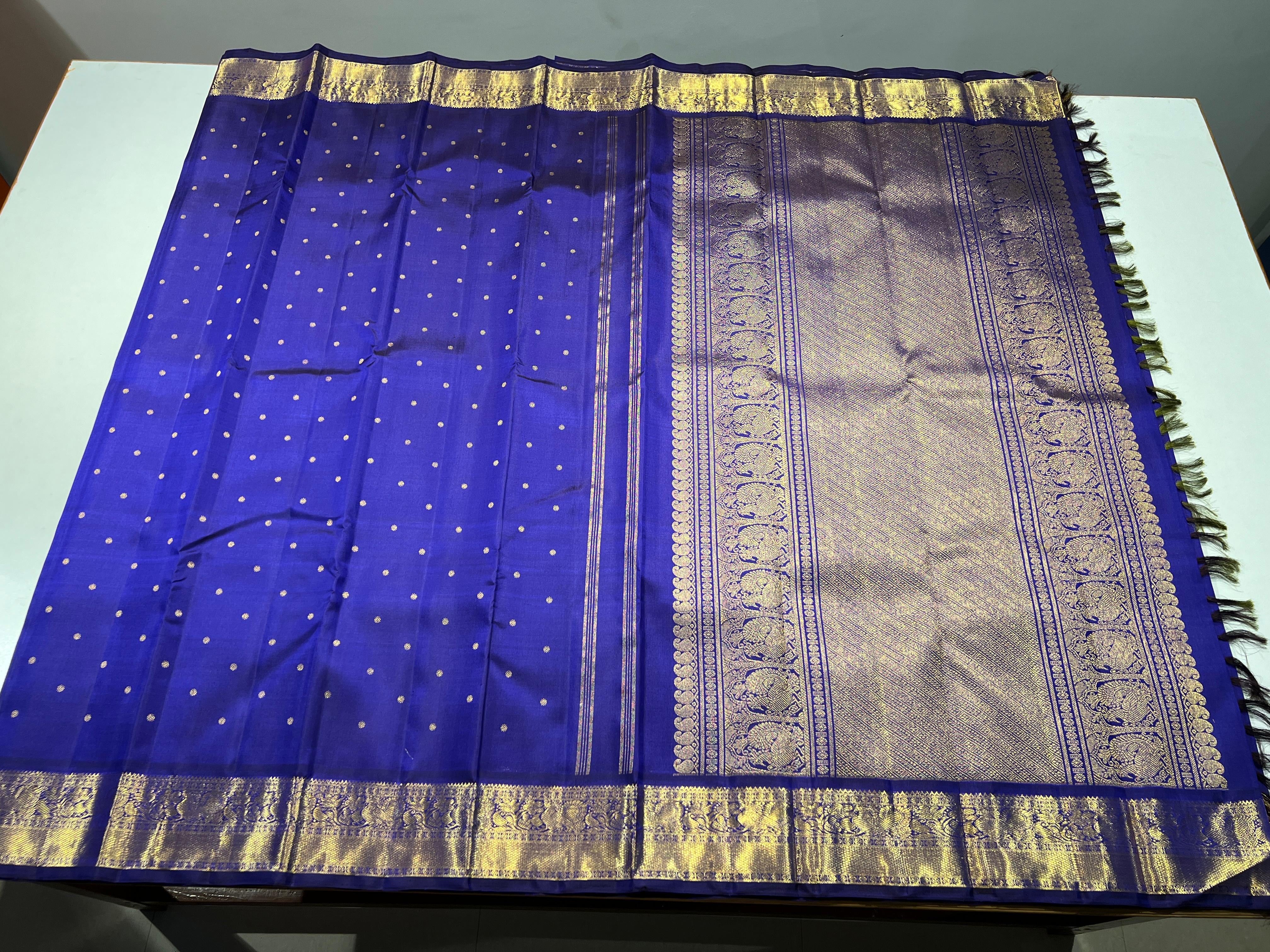 Classic Royal Blue 1gm Zari Bridal Elegance Kanchipuram Handloom Silk Saree SS26047