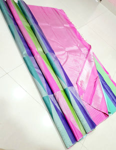 Classic Pastel Blue & Baby Pink 2gm Zari Bridal Elegance Kanchipuram Handloom Silk Saree SS25777