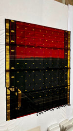 Load image into Gallery viewer, Classic Garnet Red &amp; Charcoal Black 1gm Zari Elegance Kanchipuram Handloom Silk Saree SS27972
