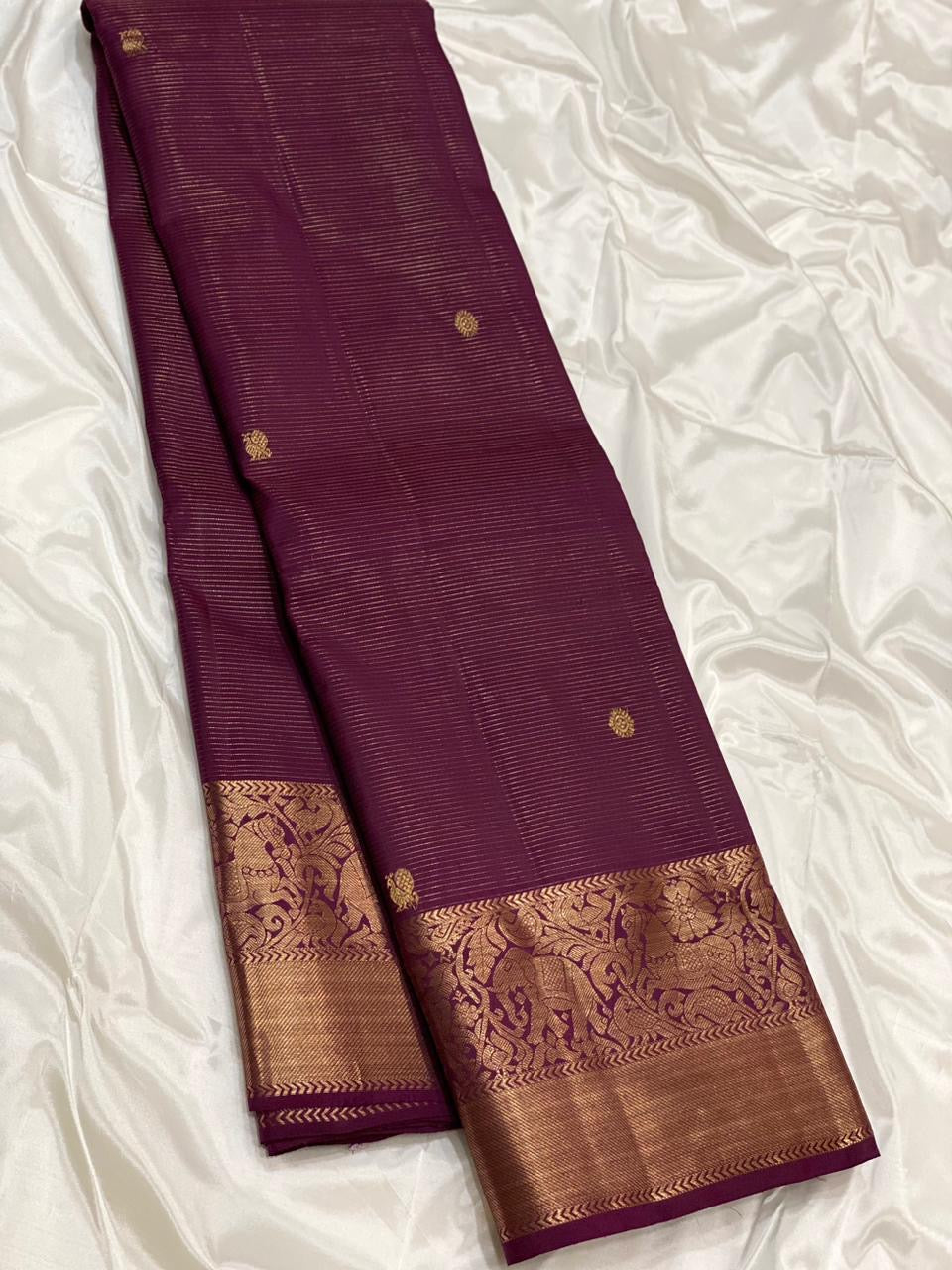 Classic Berry Plum 2gm Zari Vaira Oosi Elegance Kanchipuram Handloom Silk Saree SS23599